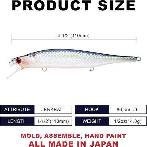 LUCKY CRAFT Lightning Pointer 110SP, Jerkbait Side by Side Action Tournament Winning Perfect Wobbling Freshwater Lake Bass Fishing Champion Bait (272 MS Ghost Minnow) in Kuwait