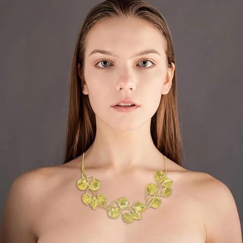 HZV Bohemian Glitter Leaf Collar Necklace gold leaf necklace for women Girls Chunky Statement Chunky Gold Leaf life Collar necklace in Saudi Arabia