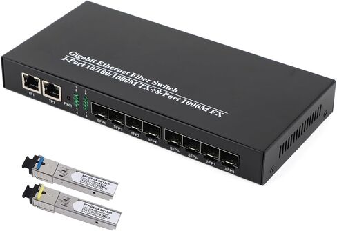 Gigabit SFP Media Converter - 8 SFP to 2 RJ45 Transceiver, 10/100/1000M Fiber Optic Switch with 3KM/20KM SC SFP Module (1PCS & 1*SC 3KM Kit) in Saudi Arabia
