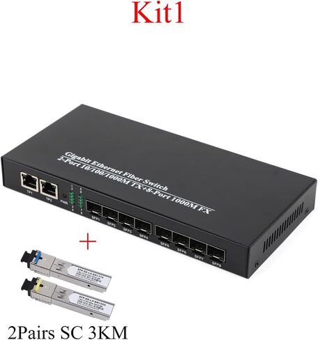 Gigabit SFP Media Converter - 8 SFP to 2 RJ45 Transceiver, 10/100/1000M Fiber Optic Switch with 3KM/20KM SC SFP Module (1PCS & 1*SC 3KM Kit) in Saudi Arabia