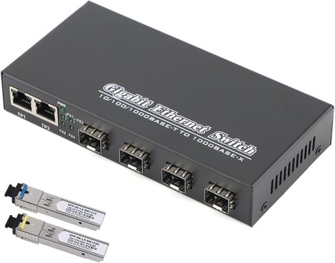 Gigabit SFP Media Converter - 4 SFP to 3 RJ45 Transceiver, 10/100/1000M Fiber Optic Switch with 3KM/20KM SC SFP Module (1PCS) in Saudi Arabia