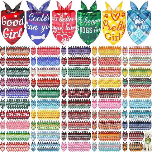 Buryeah 500 Pcs Plaid Dog Bandanas Bulk for Groomers Pet Scarfs Puppies Bibs with Cute Sayings Adjustable Washable Pet Costume Dog Accessories for Small to Large Dogs Cats (Assorted Plaid) in Saudi Arabia