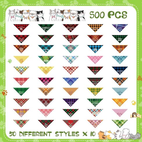 Buryeah 500 Pcs Plaid Dog Bandanas Bulk for Groomers Pet Scarfs Puppies Bibs with Cute Sayings Adjustable Washable Pet Costume Dog Accessories for Small to Large Dogs Cats (Assorted Plaid) in Saudi Arabia