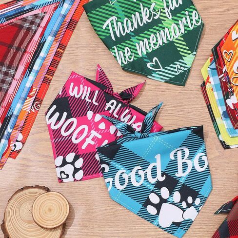 Buryeah 500 Pcs Plaid Dog Bandanas Bulk for Groomers Pet Scarfs Puppies Bibs with Cute Sayings Adjustable Washable Pet Costume Dog Accessories for Small to Large Dogs Cats (Assorted Plaid) in Saudi Arabia