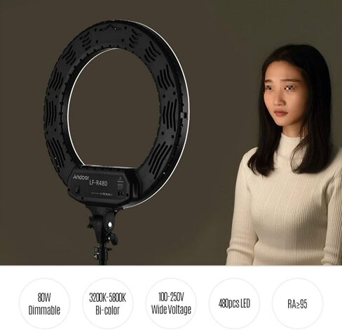 Ring Light 18inch LED Video Ring Light Kit with 2m Light Stand Mirror Phone Holder Bag 80W Dimmable 3200K-5800K Bi-Color (Color : White Size : UK) (White EU) in Saudi Arabia
