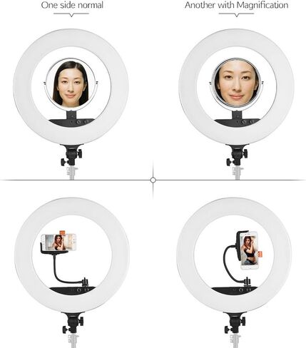 Ring Light 18inch LED Video Ring Light Kit with 2m Light Stand Mirror Phone Holder Bag 80W Dimmable 3200K-5800K Bi-Color (Color : White Size : UK) (White EU) in Saudi Arabia