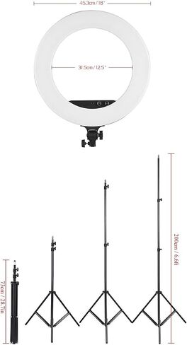Ring Light 18inch LED Video Ring Light Kit with 2m Light Stand Mirror Phone Holder Bag 80W Dimmable 3200K-5800K Bi-Color (Color : White Size : UK) (White EU) in Saudi Arabia