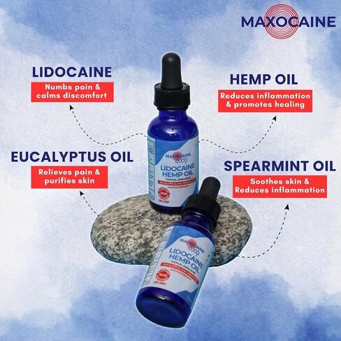 MAXOCAINE Lido-Hemp Oil: Natural Pain & Stress Relief Blend - Eucalyptus, Spearmint Essential Oils, Lidocaine, Hemp Extract - Premium Quality Holistic Solution (1) in Saudi Arabia