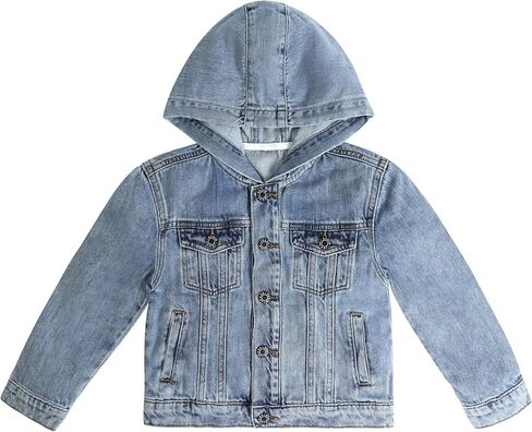 KIDSCOOL SPACE Boys Denim Jacket,Little Big Kids Simple Design Hooded Jean Coat in Kuwait