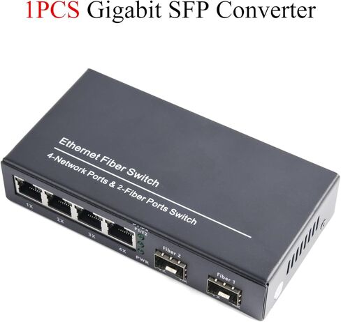 Gigabit SFP Media Converter - 2 SFP إلى 4 RJ45 جهاز الإرسال والاستقبال ، 10/100/1000M مفتاح الألياف الضوئية مع وحدة 3 كم/20 كم LC/SC SFP (1 PCS) in Kuwait