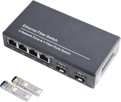 Gigabit SFP Media Converter - 2 SFP to 4 RJ45 Transceiver, 10/100/1000M Fiber Optic Switch with 3KM/20KM LC/SC SFP Module (1 PCS) in Kuwait