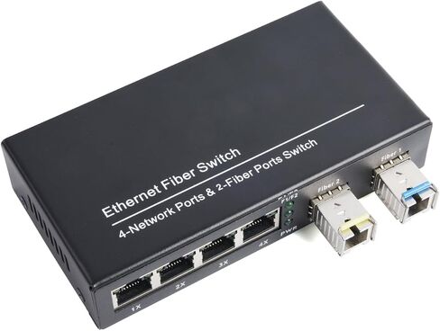 Gigabit SFP Media Converter - 2 SFP to 4 RJ45 Transceiver, 10/100/1000M Fiber Optic Switch with 3KM/20KM LC/SC SFP Module (1 PCS) in Kuwait