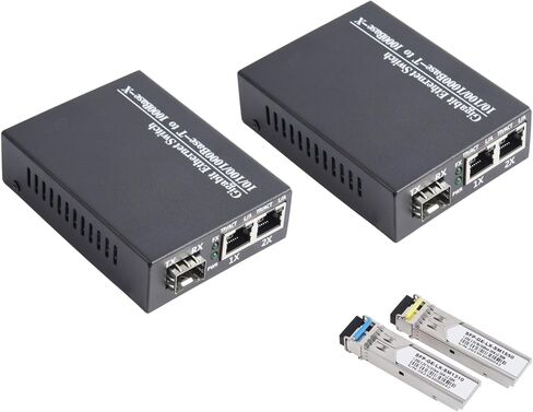 Gigabit SFP Media Converter - 1 SFP to 2 RJ45 Transceiver ، 10/100/1000M مفتاح الألياف الضوئية مع وحدة 3 كم/20 كم/SC SFP (1 زوج & LC Kit1) in Kuwait