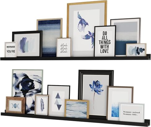 والنيتور ارفف عائمة عصرية تثبت على الحائط من دنفر - حافة طويلة ضيقة للصور - 60 انش ابيض، مجموعة من 2 ادوات تثبيت متضمنة in Kuwait