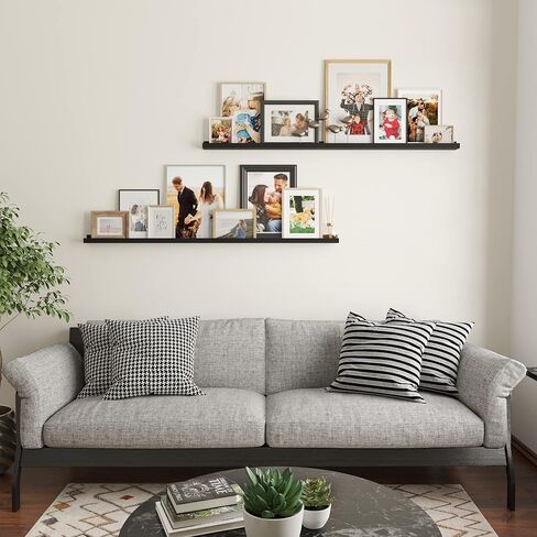 والنيتور ارفف عائمة عصرية تثبت على الحائط من دنفر - حافة طويلة ضيقة للصور - 60 انش ابيض، مجموعة من 2 ادوات تثبيت متضمنة in Kuwait