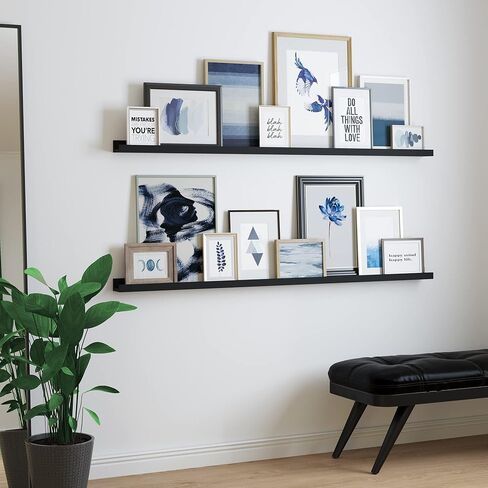 والنيتور ارفف عائمة عصرية تثبت على الحائط من دنفر - حافة طويلة ضيقة للصور - 60 انش ابيض، مجموعة من 2 ادوات تثبيت متضمنة in Kuwait