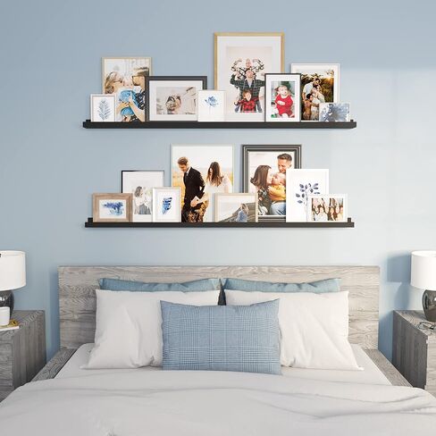 والنيتور ارفف عائمة عصرية تثبت على الحائط من دنفر - حافة طويلة ضيقة للصور - 60 انش ابيض، مجموعة من 2 ادوات تثبيت متضمنة in Kuwait