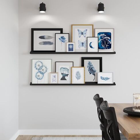 والنيتور ارفف عائمة عصرية تثبت على الحائط من دنفر - حافة طويلة ضيقة للصور - 60 انش ابيض، مجموعة من 2 ادوات تثبيت متضمنة in Kuwait