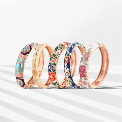 UJOY حزمة عشوائية الألوان المينا طقم مجوهرات زهرة ذهبية منقوشة 10 قطعة أساور مصوغة ​​بطريقة في صندوق in Kuwait