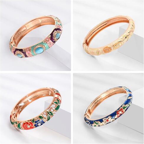 UJOY حزمة عشوائية الألوان المينا طقم مجوهرات زهرة ذهبية منقوشة 10 قطعة أساور مصوغة ​​بطريقة في صندوق in Kuwait