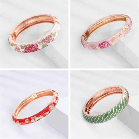 UJOY حزمة عشوائية الألوان المينا طقم مجوهرات زهرة ذهبية منقوشة 10 قطعة أساور مصوغة ​​بطريقة في صندوق in Kuwait