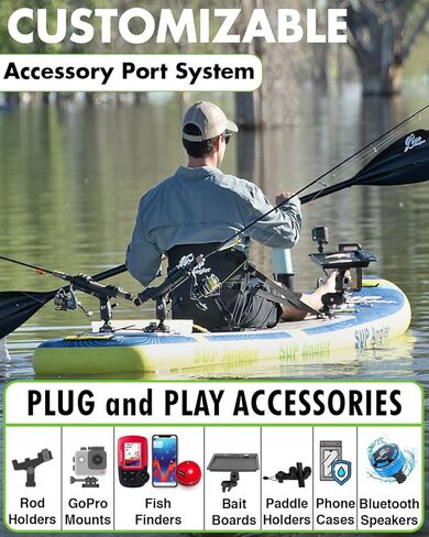 لوح مجداف قابل للنفخ لصيد السمك من SUP Angler X-Wide، اختر حزمة الملحقات، حاملات قضبان الصيد القابلة للتعديل، منافذ الملحقات، مقعد الكاياك، مجداف مزدوج، حبال مطاطية رباعية، 10'8 بوصة × 35 بوصة in Kuwait