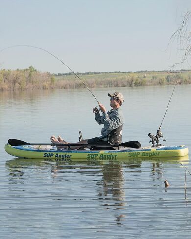 لوح مجداف قابل للنفخ لصيد السمك من SUP Angler X-Wide، اختر حزمة الملحقات، حاملات قضبان الصيد القابلة للتعديل، منافذ الملحقات، مقعد الكاياك، مجداف مزدوج، حبال مطاطية رباعية، 10'8 بوصة × 35 بوصة in Kuwait