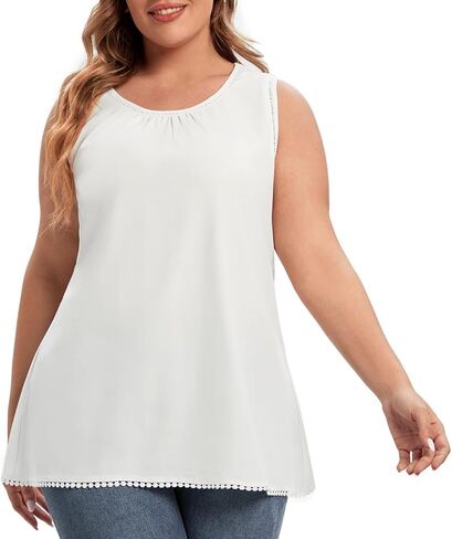Women's Plus Size Lace Trim Sleeveless Cami Tank Tops Chiffon Dressy Camisole in Saudi Arabia