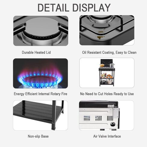 4 موقد غاز موقد محمول موقد في الهواء الطلق مع حامل تخزين قابل للإزالة ، طباخ غاز بروبان من الفولاذ المقاوم للصدأ الشاق مع تغطية لتخييم النزهة منزل RV (بدون خرطوم) in Kuwait