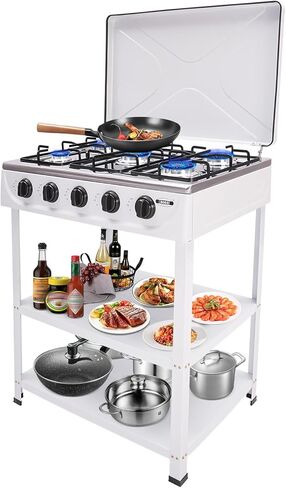 4 موقد غاز موقد محمول موقد في الهواء الطلق مع حامل تخزين قابل للإزالة ، طباخ غاز بروبان من الفولاذ المقاوم للصدأ الشاق مع تغطية لتخييم النزهة منزل RV (بدون خرطوم) in Kuwait