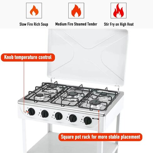 4 موقد غاز موقد محمول موقد في الهواء الطلق مع حامل تخزين قابل للإزالة ، طباخ غاز بروبان من الفولاذ المقاوم للصدأ الشاق مع تغطية لتخييم النزهة منزل RV (بدون خرطوم) in Kuwait