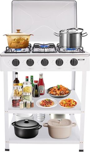 4 موقد غاز موقد محمول موقد في الهواء الطلق مع حامل تخزين قابل للإزالة ، طباخ غاز بروبان من الفولاذ المقاوم للصدأ الشاق مع تغطية لتخييم النزهة منزل RV (بدون خرطوم) in Kuwait