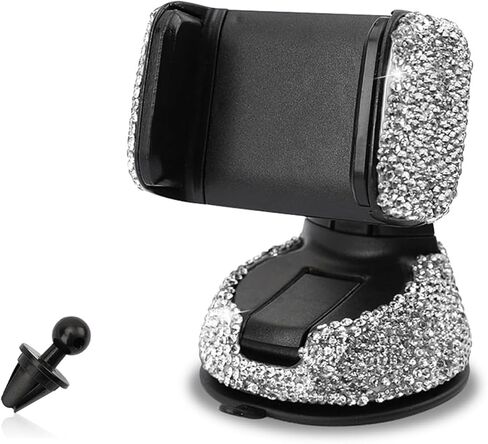 حامل الهاتف الخليوي المتلألئ ، حامل التنفيس ، حامل اللوحة المزدوجة للأغراض المزدوجة للنساء والفتيات ، ملحق السفر المساعد المعدل ، لمعظم السيارات (أسود) in Kuwait