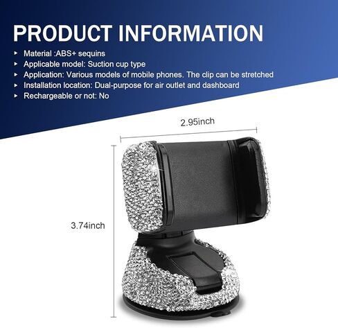 حامل الهاتف الخليوي المتلألئ ، حامل التنفيس ، حامل اللوحة المزدوجة للأغراض المزدوجة للنساء والفتيات ، ملحق السفر المساعد المعدل ، لمعظم السيارات (أسود) in Kuwait