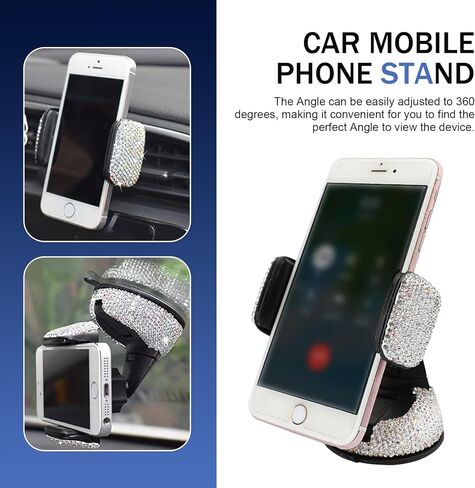 حامل الهاتف الخليوي المتلألئ ، حامل التنفيس ، حامل اللوحة المزدوجة للأغراض المزدوجة للنساء والفتيات ، ملحق السفر المساعد المعدل ، لمعظم السيارات (أسود) in Kuwait