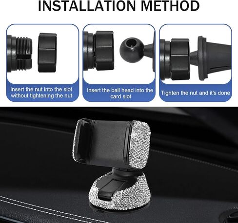 حامل الهاتف الخليوي المتلألئ ، حامل التنفيس ، حامل اللوحة المزدوجة للأغراض المزدوجة للنساء والفتيات ، ملحق السفر المساعد المعدل ، لمعظم السيارات (أسود) in Kuwait