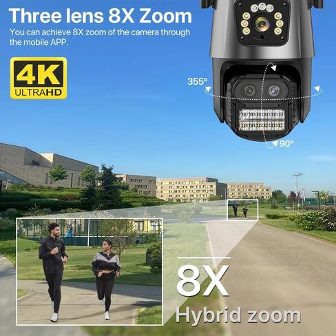 4K Outdoor Wireless Security Camera, 9Mpx, 8X Zoom, Two-Way Audio, Motion Detection, Siren Light, Alexa Compatible (Black) in Saudi Arabia