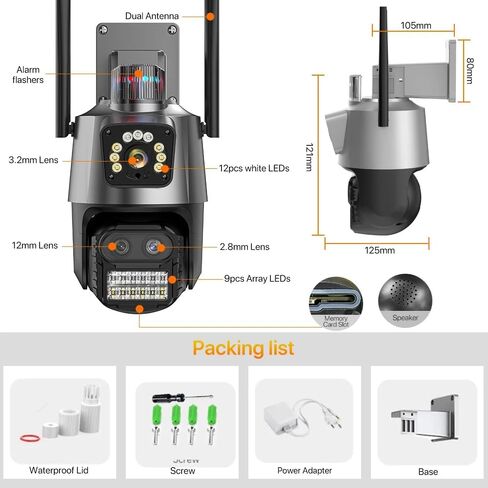 4K Outdoor Wireless Security Camera, 9Mpx, 8X Zoom, Two-Way Audio, Motion Detection, Siren Light, Alexa Compatible (Black) in Saudi Arabia
