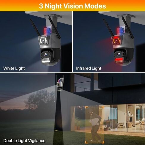 4K Outdoor Wireless Security Camera, 9Mpx, 8X Zoom, Two-Way Audio, Motion Detection, Siren Light, Alexa Compatible (Black) in Saudi Arabia
