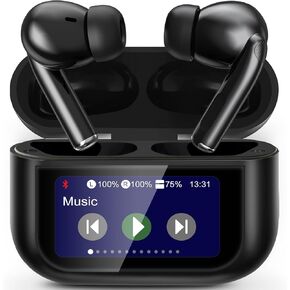 Smart Earphones with Touchscreen, Touch Screen Earbuds, 13 Functions Wireless Headphones Bluetooth 5.4, Touch Buds with LED Screen, ANC/ENC Noise Cancelling, 40H Playtime, for iOS Android, Black