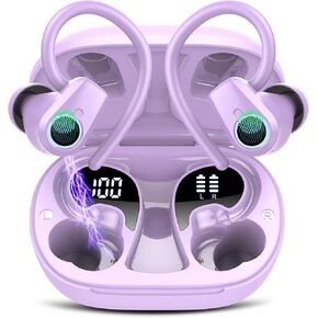 Wireless Earbuds, Bluetooth 5.3 Headphones Sport, In Ear buds Wireless Earbuds Bluetooth 50H Playtime LED Display, Deep Bass Stereo Noise Cancelling Headphones, IP7 Waterproof Earphones, Bright Purple