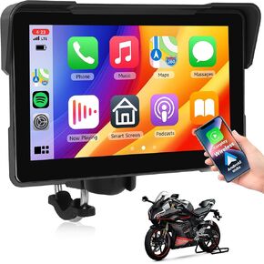 7Inch Motorcycle Carplay Screen, Wireless CarPlay & Android Auto with Design Mount Waterproof Touchscreen Supports GPS Navigation/Bluetooth Transmission/EQ
