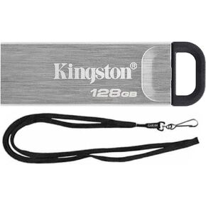 Kingston 128GB DataTraveler Kyson High Performance up to 200MB/s USB 3.2 Metal Flash Drive DTKN/128GB Bundle with (1) GoRAM Black Lanyard (128GB, 1 Pack)
