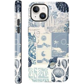 Seashell for iPhone 16 Case 6.1 "، شاطئ Blue Collage Coast Comple Phone Cases for Girl Women Boy Men TPU Scratch Rockproof Cover Factions ، Coastal World
