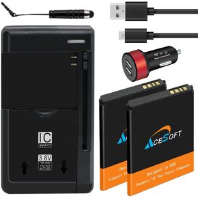Large Power Replaceable Lithium Standard 2X 1600mAh Battery Universal Travel Dock USB/AC Charger Dual Car Charger Micro Data Sync Cable Screen Touch Pen Compatible with Alcatel Go Flip 3 4052W