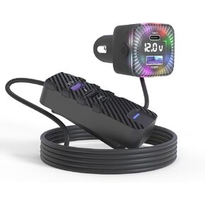 Kaskawise 22.5W USB C Fast Car Charger, 5-in-1 Multi-Port Car Charger with 5 Ft Cable, USB-C Adapter for iPhone 15 Pro Max, iPad, Samsung Galaxy and More