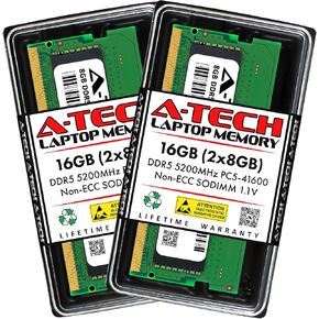 A-Tech 32GB Kit (2x16GB) RAM for Dell Inspiron 14 5440, 16 5640, 14 7440 2-in-1, 16 Plus 7630 Laptop | DDR5 5200MHz PC5-41600 SODIMM 1Rx8 1.1V 262-Pin Non-ECC SO-DIMM Memory Upgrade