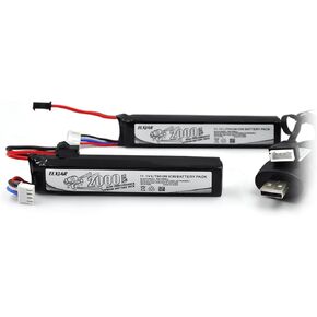elxjar (4-Pack) 7.4V 1400mAh 25C 501855 Lipo Airsoft Gun Batteries with USB Balance Charger, SM-2P Plug, Compatible with STD-X2 and RC Crawler Vehicles