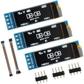 0.91 Inch I2C IIC OLED Display Module 128x32 Pixel Mini Self-Luminous Display Screen Board for Arduino Projects Raspberry Pi with Wire(3Pack Blue)