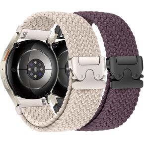 2 Pack Braided Bands for Samsung Galaxy Watch 7 6 5 4 FE Band 40mm 44mm/6 Classic 43mm 47mm/4 Classic 42mm 46mm/5 Pro/Active 2,20mm Elastic Nylon Sport Watch Strap for Garmin Vivoactive 5 Women Men